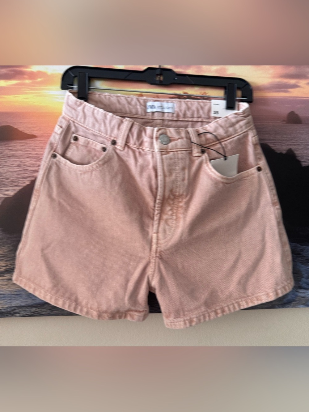 Zara Blush/Pink High-Rise Denim Shorts/38/ NWT